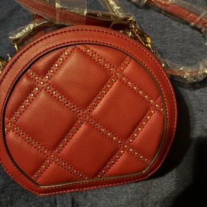 INC International Concepts Burgundy and Gold Crossbody Bag with Quilted Design